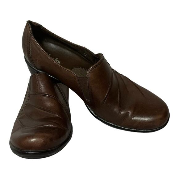 Clarks Partridge Brown Leather Slip-On Block Heel Comfort Loafers 89488 Sz 7.5 - Picture 10 of 10